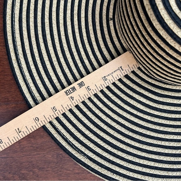 Papillon Extra Wide Brim Striped Sun Hat in Black and Tan, 100% Paper, OS - Picture 16 of 16